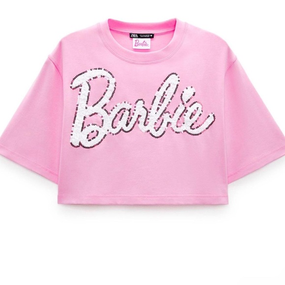 ZARA x BARBIE SEQUINS PINK CROP TOP T-SHIRT🩷 - Picture 3 of 3